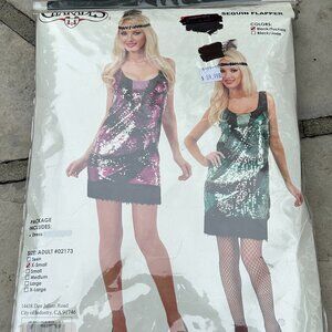 Sequin Flapper Dress/Costume in Black and Fuchsia by Charades – XS